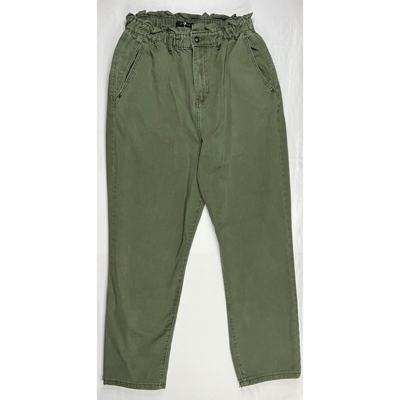 7 For All Mankind Pants - 7 For All Mankind Womens Olive Green Paperbag Waist Cotton Twill Pants 31 81034
